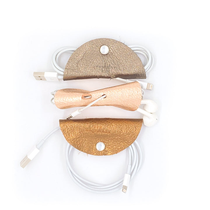 Leather Cord Organizer: Metallic Set of 3