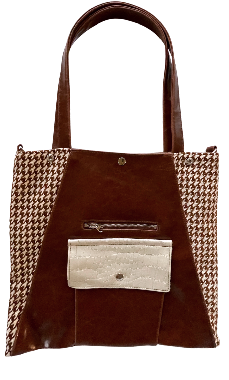 Metier Tote - Brown Houndstooth Chenille Vintage Fabric