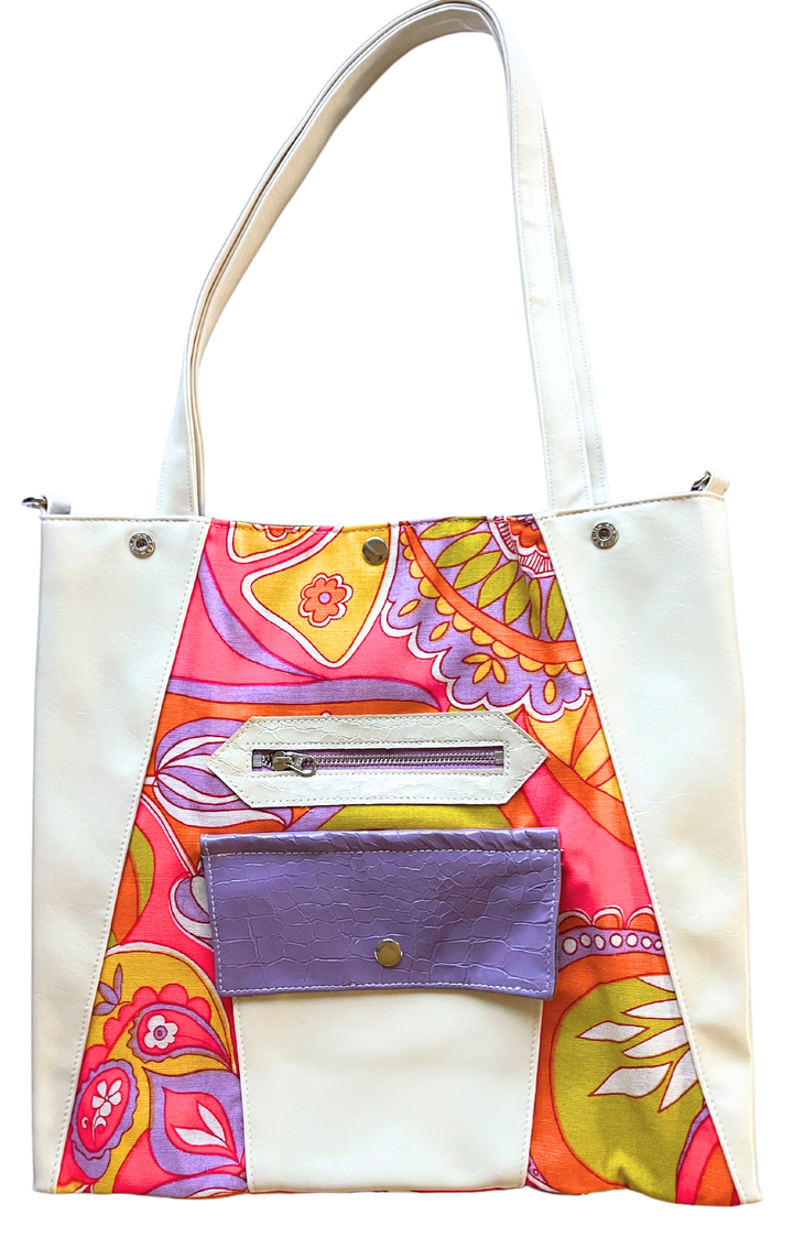 Metier Tote - Warm White with Psychedelic Vintage Fabric