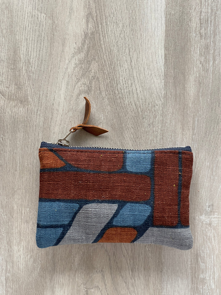 Small Valet Zipper Pouch - Midcentury Modern Brown and Blue Geometric