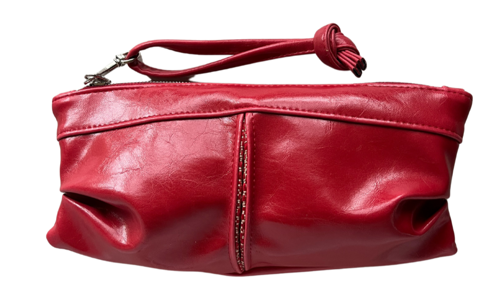 Pleated Clutch - Cherry Red Vegan Leather