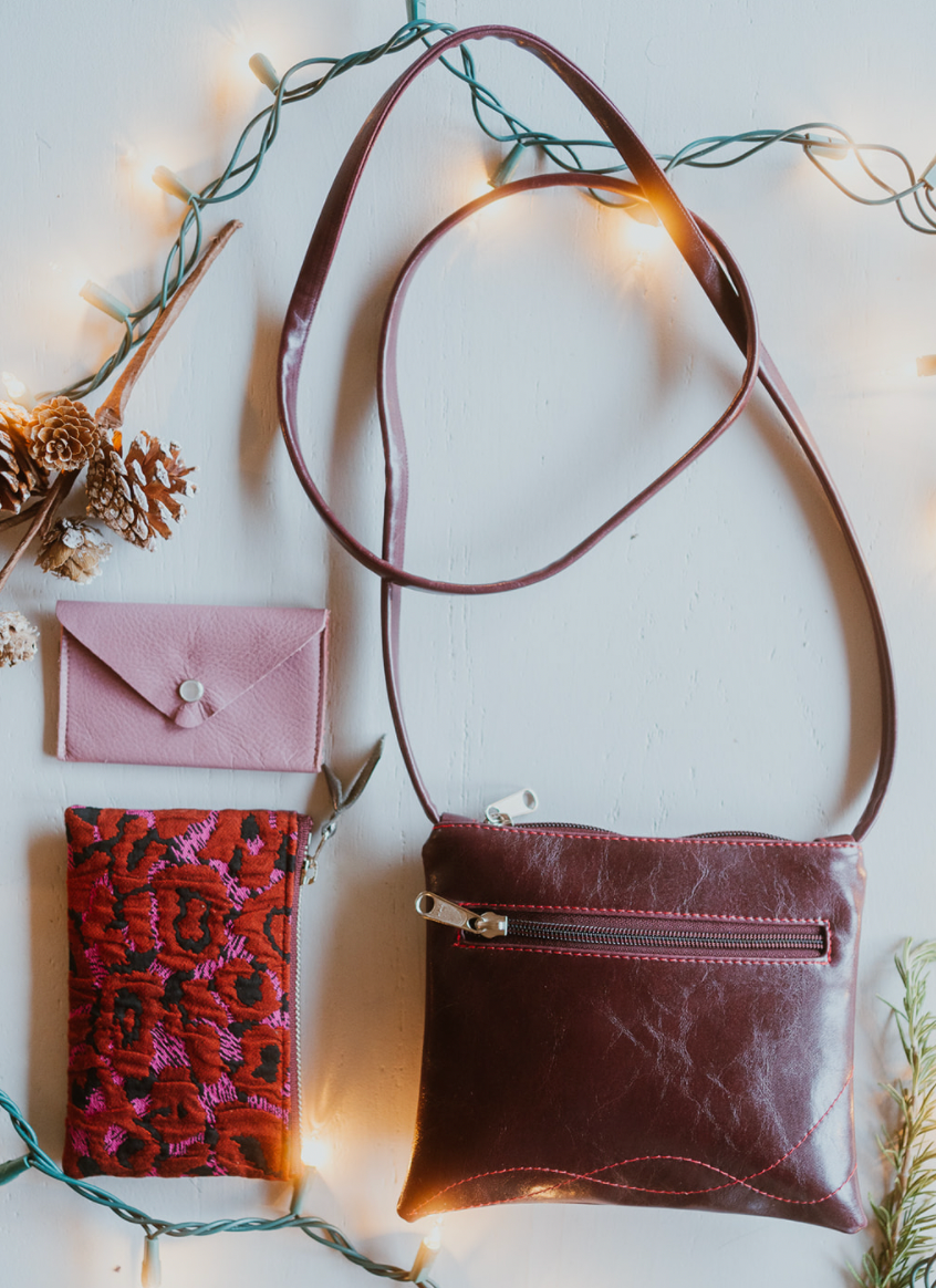 Cha Cha Small Crossbody Bag from Glazed Vegan Leather made in USA#color_wine