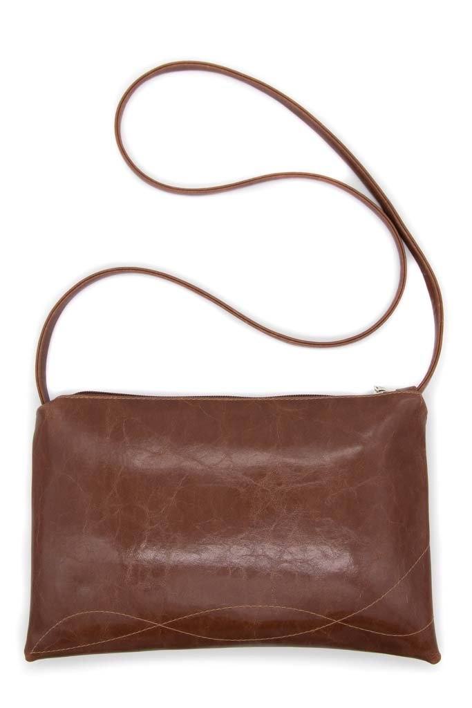 Bossa Nova Medium Crossbody Bag from Glazed Vegan Leather made in USA#color_ale-brown