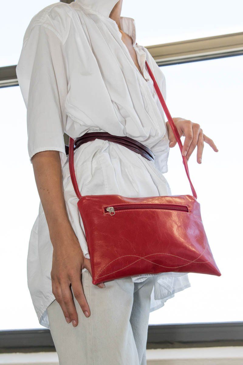 Bossa Nova Medium Crossbody Bag from Glazed Vegan Leather made in USA#color_cherry-red