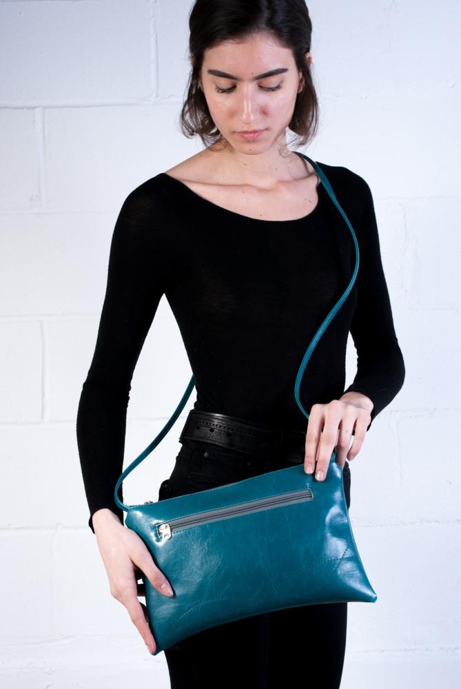 Bossa Nova Medium Crossbody Bag from Glazed Vegan Leather made in USA#color_chocolate-brown