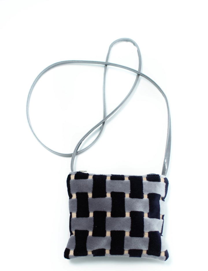 Cha Cha Small Crossbody Bag - Grey And Navy Basketweave Velvet