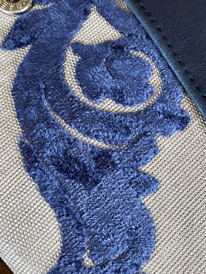 Metier Tote - Navy with Cobalt Blue Brocade Vintage Fabric