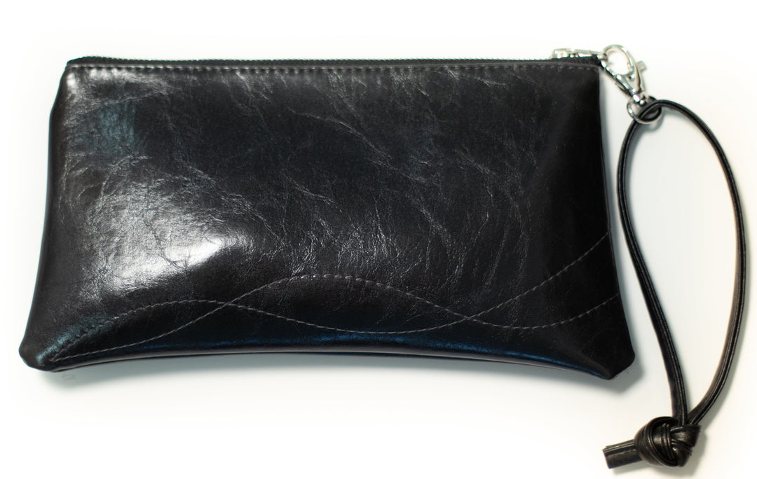 clutch wristlet Large Valet Pouch Black Vegan Leather coated canvas made in usa