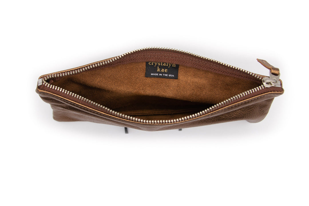 inside view of clutch wristlet Large Valet Pouch - Metallic Bronze Recycled Leather