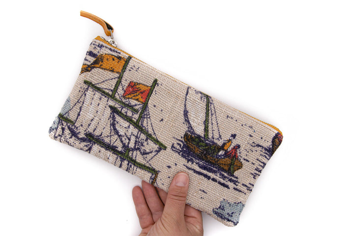 Large Valet Pouch - Morro Bay Sailboats Vintage Fabric