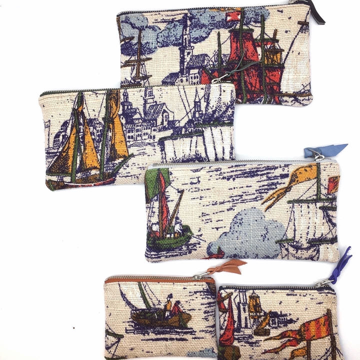 Large Valet Pouch - Morro Bay Sailboats Vintage Fabric
