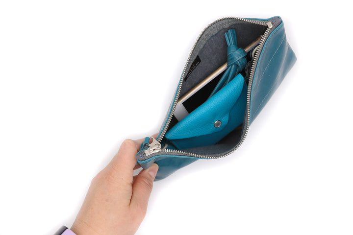 Large Valet Pouch from Glazed Vegan Leather made in the USA#color_teal