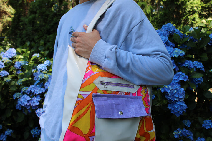 Metier Tote - Warm White with Psychedelic Vintage Fabric