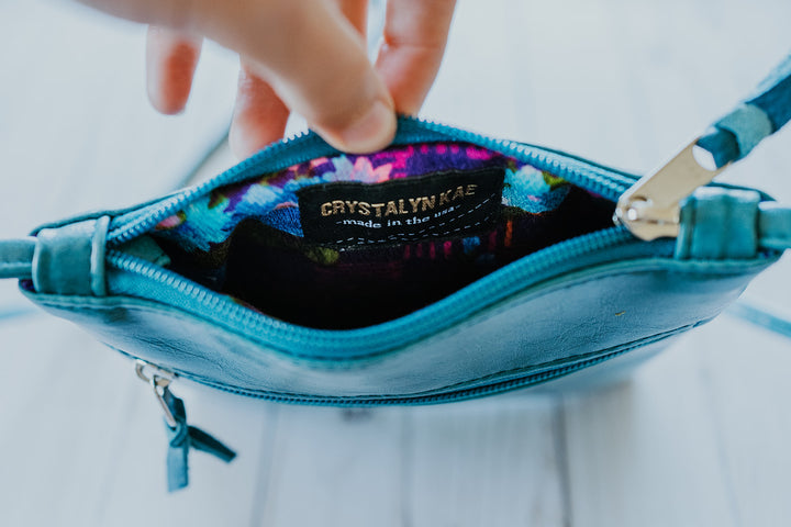 Cha Cha Small Crossbody Bag from Glazed Vegan Leather made in USA#color_teal