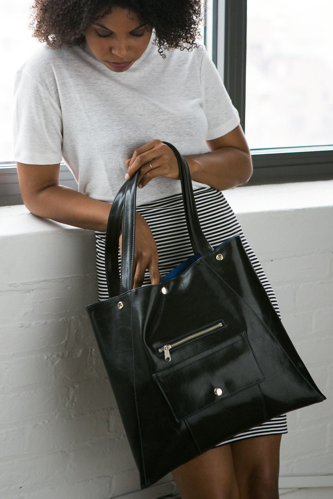 Womens Tote Bag - Metier Tote - Black Vegan Leather