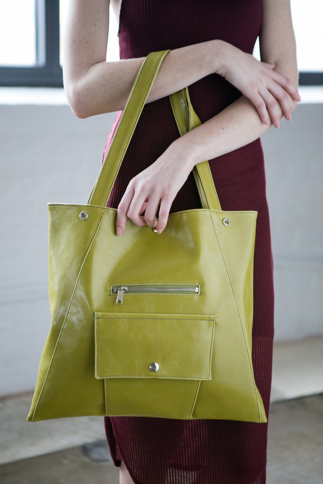 Womens Tote Bag - Metier Tote - Citrine Green Vegan Leather-made in usa