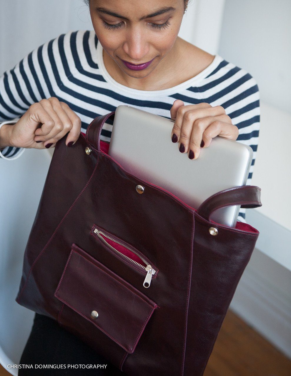 Womens Tote Bag - Metier Tote - Wine Vegan Leather