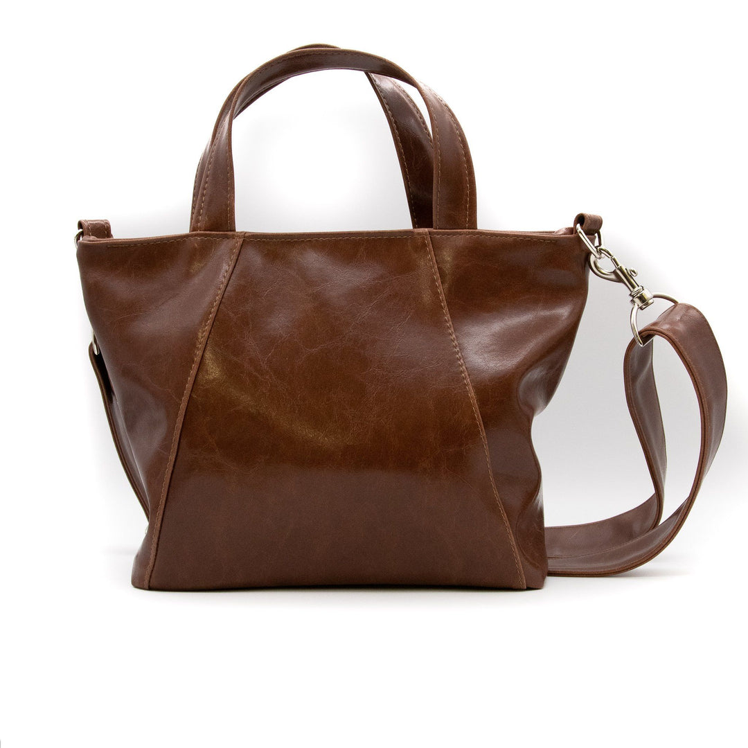 Womens Tote Bag - Mini Troubadour Tote - Ale Brown Vegan Leather made in usa
