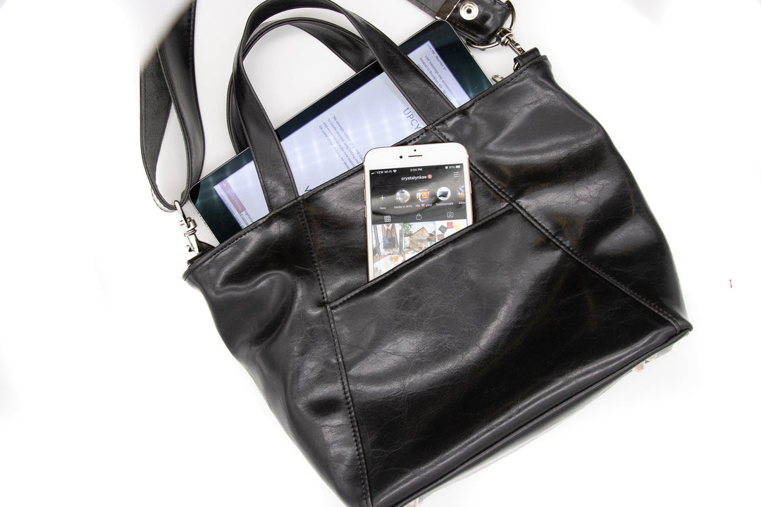 Womens Tote Bag - Mini Troubadour Tote- Black Vegan Leather