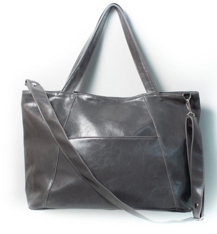 Womens Tote Bag - Troubadour Tote - Grey Vegan Leather made in usa