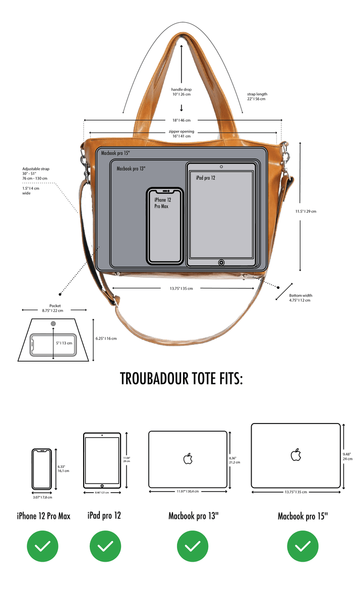 Womens Tote Bag - Troubadour Tote  measurements