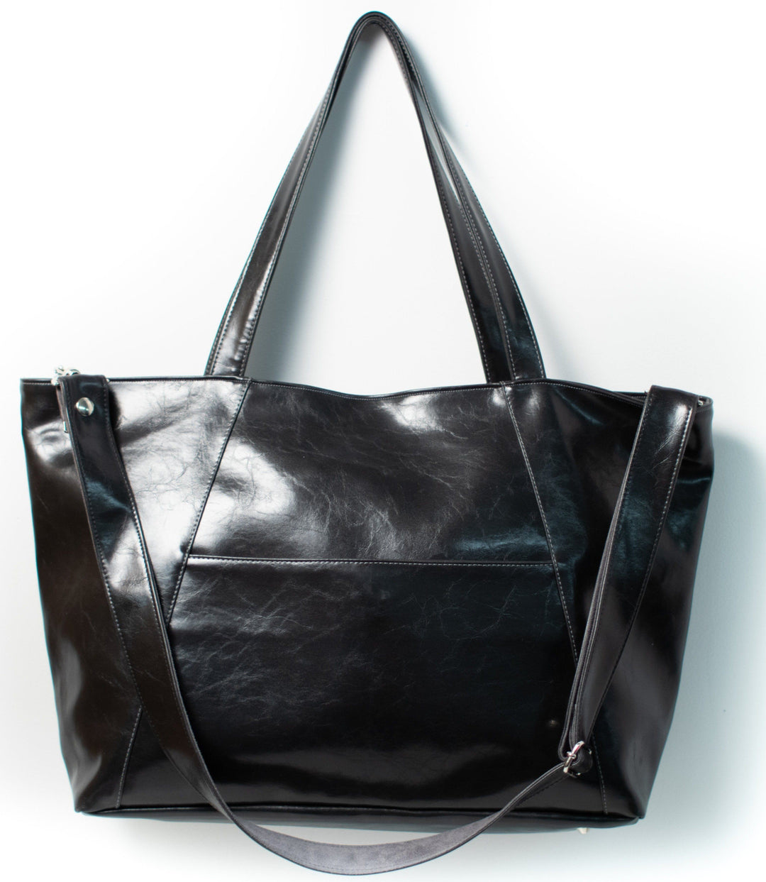 Womens overnight Tote Bag - XL Troubadour Weekender Tote - Black Vegan Leather made in usa