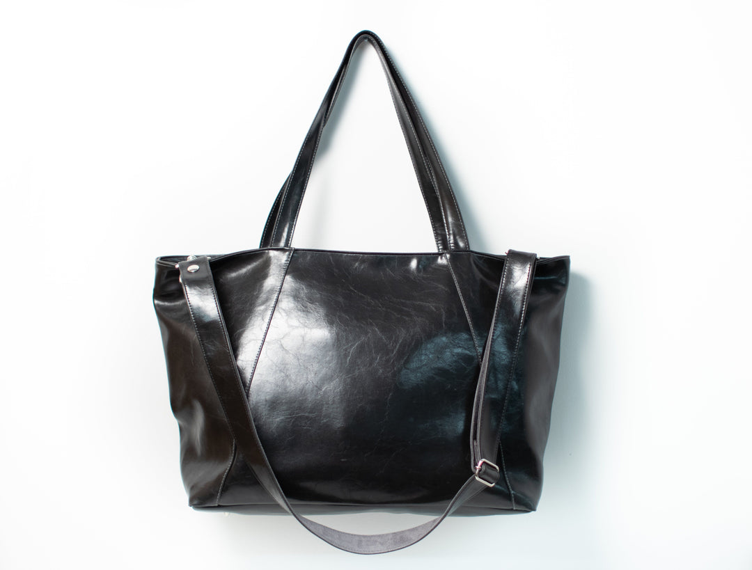 Womens Tote Bag - XL Troubadour Weekender Tote - Black Vegan Leather