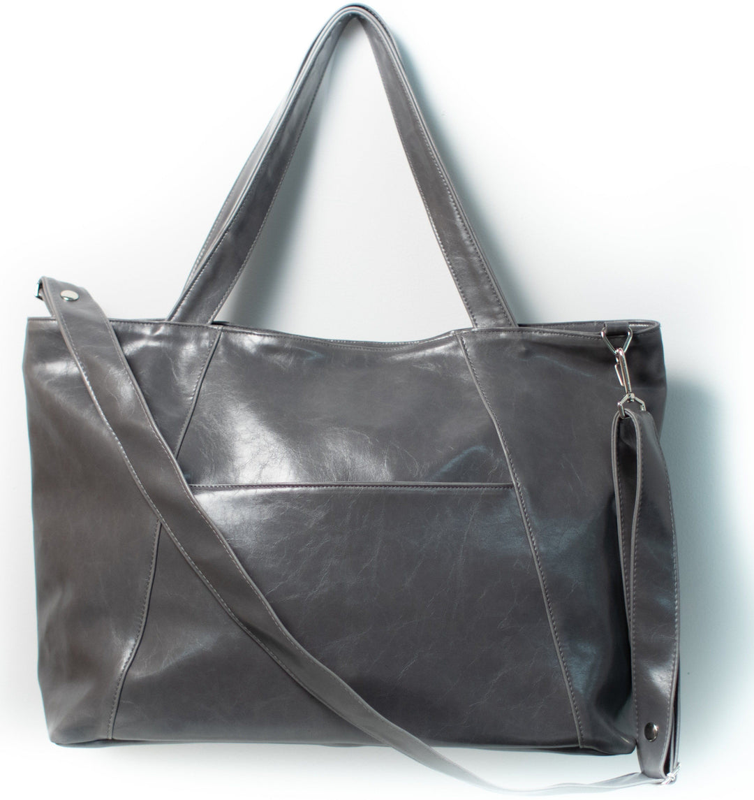 Womens  overnight Tote Bag - XL Troubadour Weekender Tote - Grey Vegan Leather made in usa