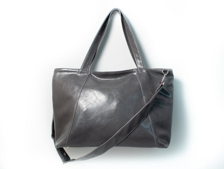 Womens overnight Tote Bag - XL Troubadour Weekender Tote - Grey Vegan Leather